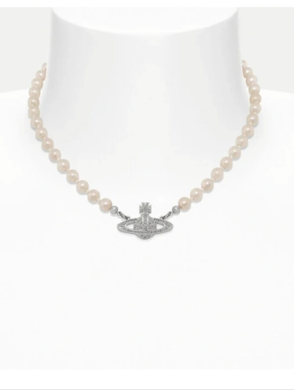 Vivienne Westwood Pearl Necklace with Silver Orb Pendant New With Bag